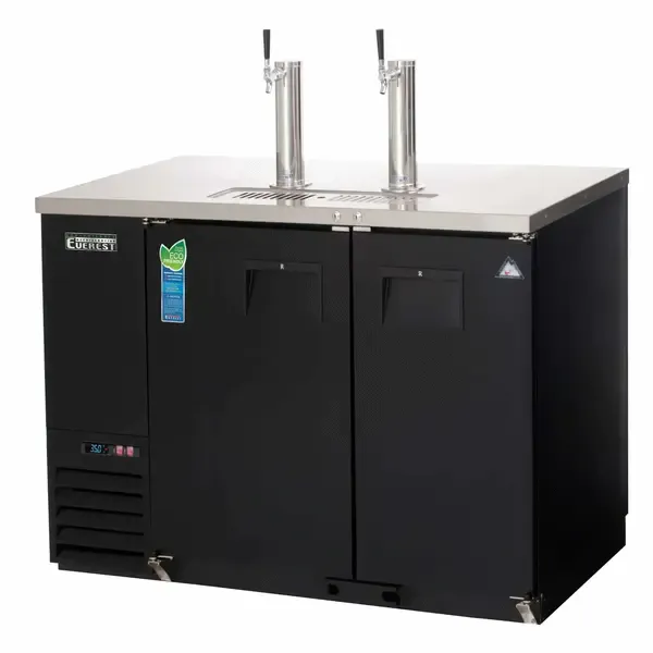 Everest Refrigeration EBDS2-24, 2 Taps 1/2 and 1/4 Barrel Draft Beer Cooler — Black