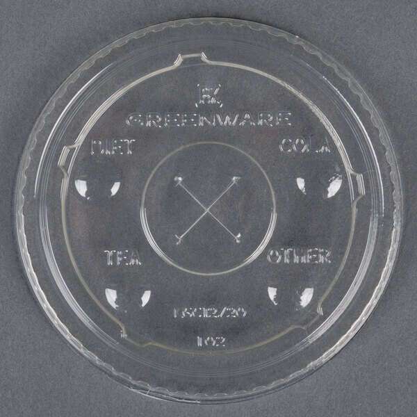 Fabri-Kal LGC12/20, Greenware Clear X-Slot Cup Lid with Flavor Buttons for 12-20-Ounce Cups, 1000/CS, BPI