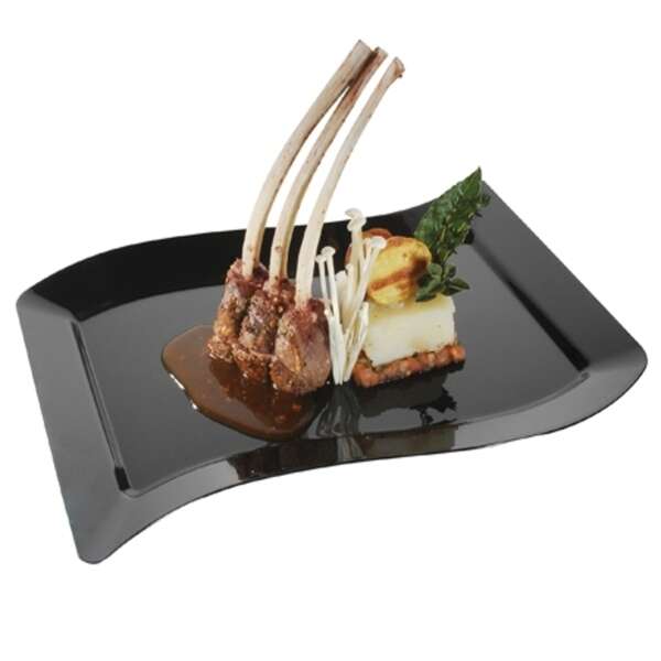 Fineline Settings 1410-BK, 10x5.75-inch Wavetrends Black Polystyrene Rectangular Dinner Plate, 120/CS (Discontinued)