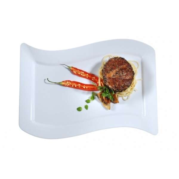 Fineline Settings 1410-WH, 10x5.75-inch Wavetrends White Polystyrene Rectangular Dinner Plate, 120/CS (Discontinued)