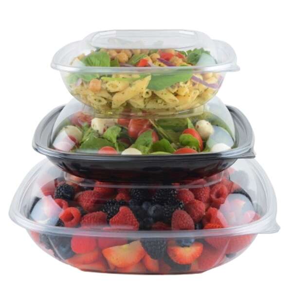 Fineline Settings 15064L-BK, 64 Oz Super Bowl Plus Large Rectangular Black PET Bowl, 150/CS