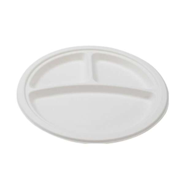 Fineline Settings 42RP09S3, 9-inch 3-Compartment Conserveware Bagasse Round Plate, 500/CS (Discontinued)