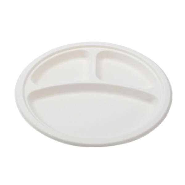 Fineline Settings 42RP10S3, 10-inch 3-Compartment Conserveware Bagasse Round Plate, 500/CS (Discontinued)