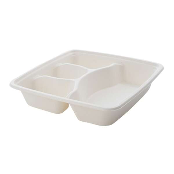 Fineline Settings 42ST9S4, 9-inch 4-Compartment Conserveware Bagasse Square Tray, 200/CS (Discontinued)