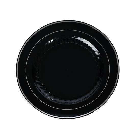 Fineline Settings 506-BKS, 6-Inch Silver Splendor Black Plastic Plates with Silver Rim, 150/CS