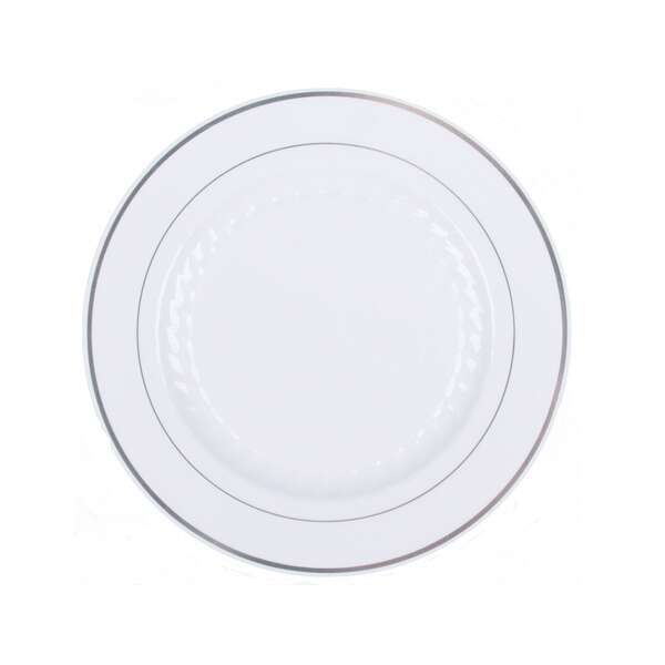 Fineline Settings 506-WH, 6-Inch Silver Splendor White Plastic Plates with Silver Rim, 150/CS