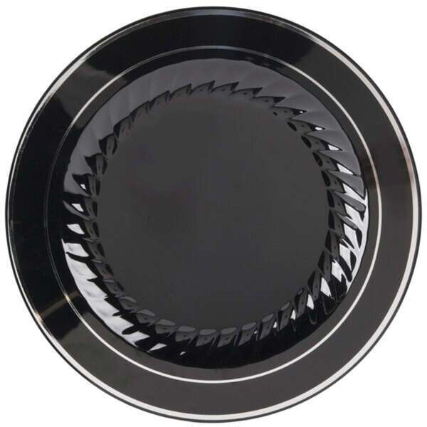 Fineline Settings 509-BKS, 9-inch Silver Splendor Black Plate with Silver Rim, 120/CS