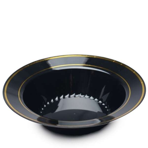 Fineline Settings 512-BKG, 12 Oz Silver Splendor Black Soup Bowl with Golden Rim, 150/CS (Discontinued)