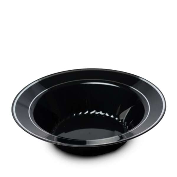 Fineline Settings 512-BKS, 12 Oz Silver Splendor Black Soup Bowl with Silver Rim, 150/CS (Discontinued)