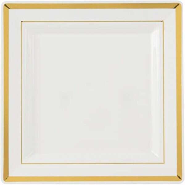 Fineline Settings 5504-BO, 4.5-inch Silver Splendor Square Bone Cocktail Plate with Golden Trim, 120/CS