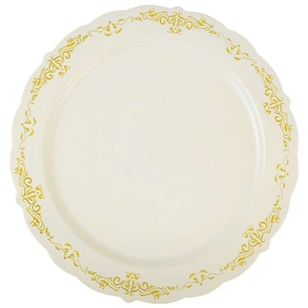 Fineline Settings 5910-BOG, 10-inch Heritage Polystyrene Bone & Gold Dinner Plate, 120/CS
