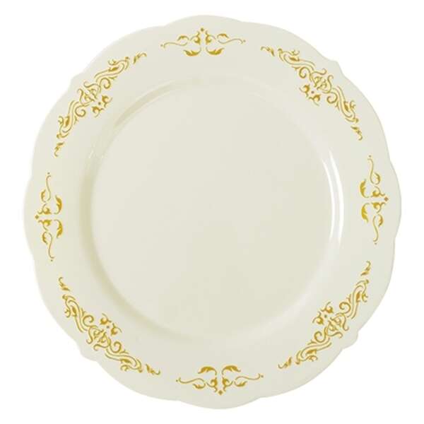 Fineline Settings 5975-BOG, 7.5-inch Heritage Polystyrene Bone & Gold Salad Plate, 120/CS