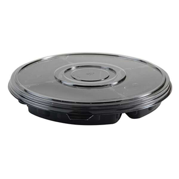 Fineline Settings CPD1305TF.BK, 13-inch 5-Compartment Platter Pleasers Thermoform Round Deep Tray with Flat PET Lid, 50/CS (Discontinued)