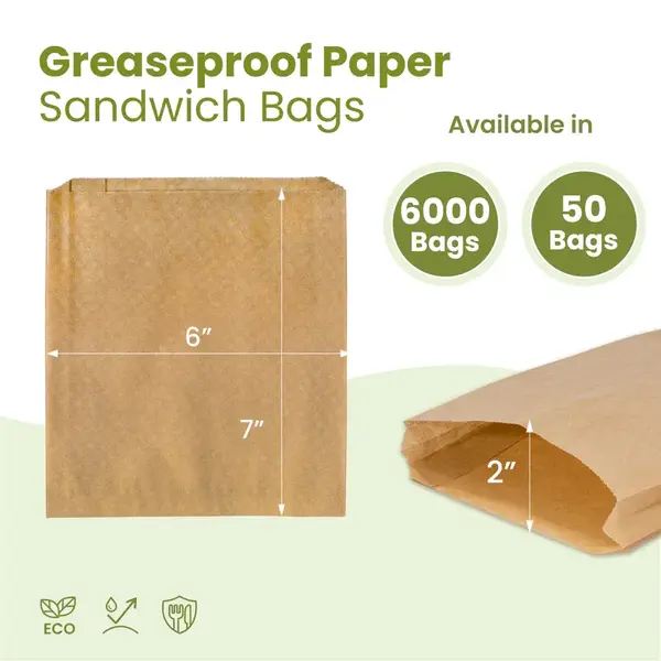 FMP 301585, 7x6x1-Inch Brown Waxed Bakery Sandwich Bag, 1000/CS