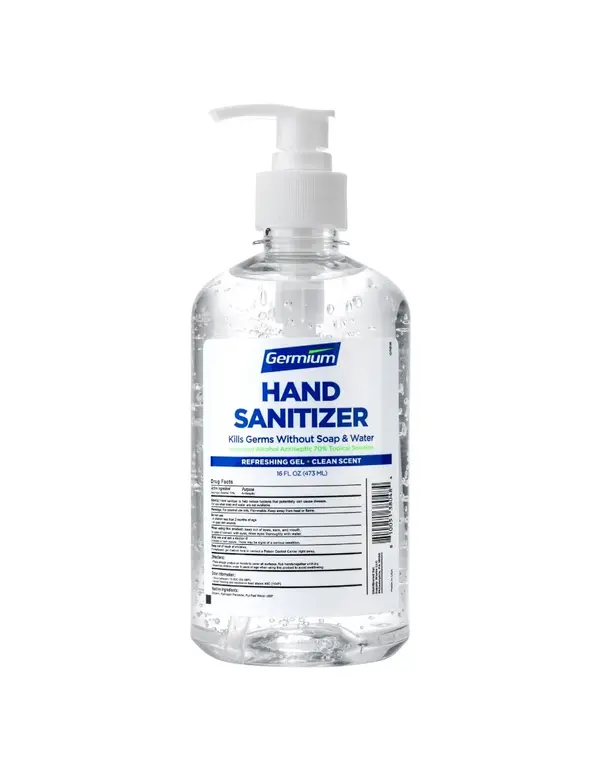 Germium GRB16 16 Oz Gel Hand Sanitizer Plastic Bottle w/Pump, 70% Isopropyl Alcohol, 12/CS