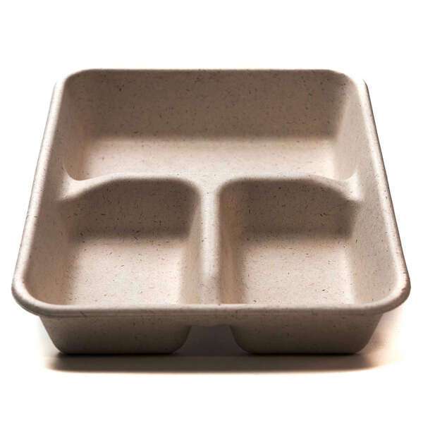 Green Wave OV-BLRT30-3 30 Oz Ovation Rectangular 3-Compartment Bio Food Tray, 200/CS