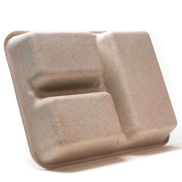 Green Wave OV-BLRT30-3 30 Oz Ovation Rectangular 3-Compartment Bio Food Tray, 200/CS