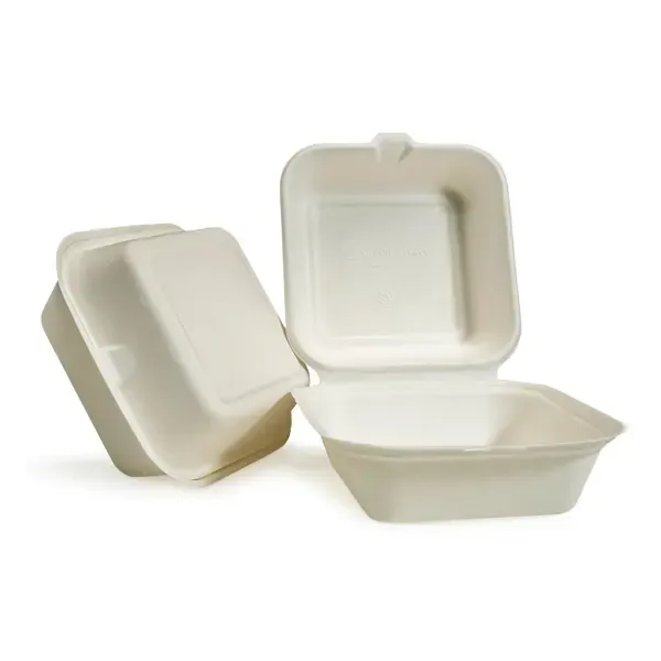 Green Wave PF-EV-B066, 6x6x3-Inch Evolution Bio Bagasse Container with a Hinged Lid, 400/CS
