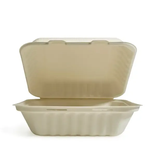 Green Wave PF-EV-B093, 9x9x3-Inch Evolution Bio Bagasse 3-Compartment Container with a Hinged Lid, 300/CS