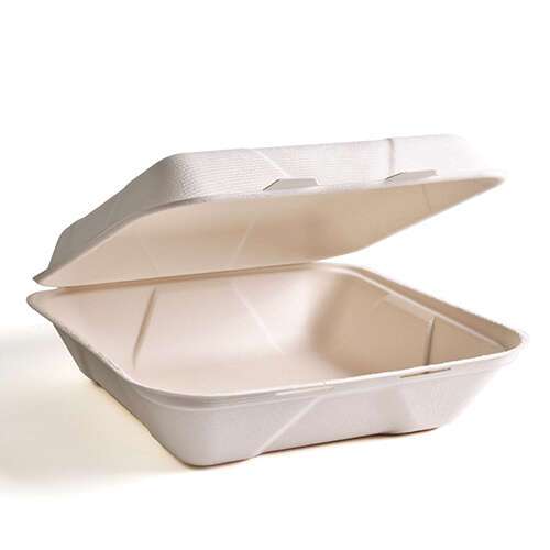 Green Wave PF-EV-B099, 9x9x3-Inch Evolution Bio Bagasse Container with a Hinged Lid, 300/CS