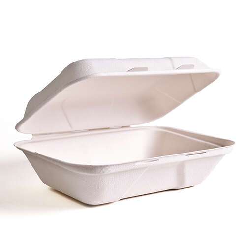 Green Wave International Green Wave TW-BOO-002 9x5x3-Inch Evolution White Bio Bagasse Container with a Hinged Lid, 300/CS