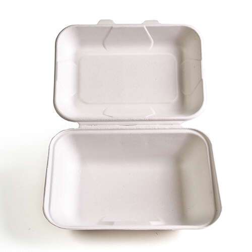 Green Wave TW-BOO-002 9x5x3-Inch Evolution White Bio Bagasse Container with a Hinged Lid, 300/CS