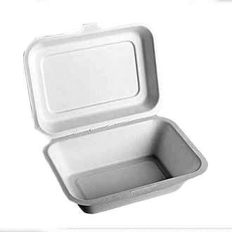 Green Wave International Green Wave TW-BOO-003 9x6x3-Inch Evolution White Bio Bagasse Container with a Hinged Lid, 300/CS