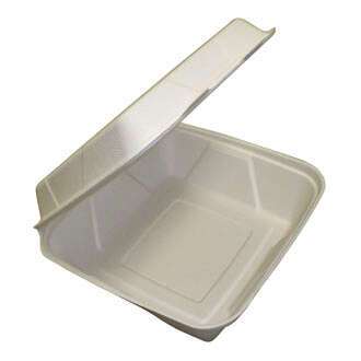 Green Wave International Green Wave TW-BOO-010 8x8x3-Inch Evolution White Bio Bagasse Container with a Hinged Lid, 300/CS