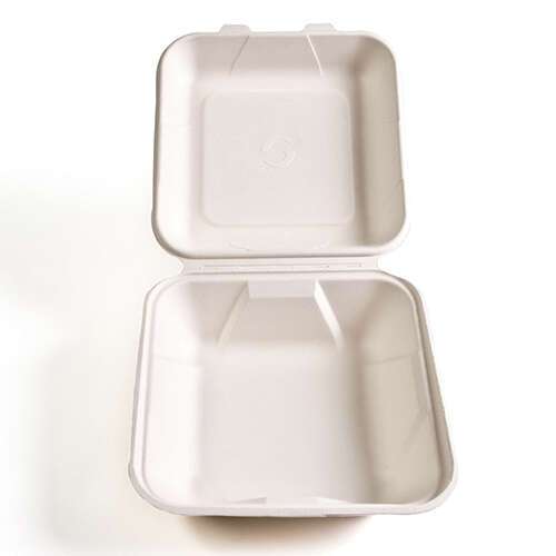 Green Wave TW-BOO-010 8x8x3-Inch Evolution White Bio Bagasse Container with a Hinged Lid, 300/CS