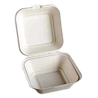 Green Wave International Green Wave TW-BOO-011 9x9x3-Inch Evolution White Bio Bagasse Container with a Hinged Lid, 300/CS