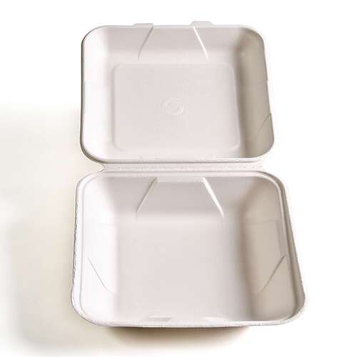Green Wave TW-BOO-011 9x9x3-Inch Evolution White Bio Bagasse Container with a Hinged Lid, 300/CS