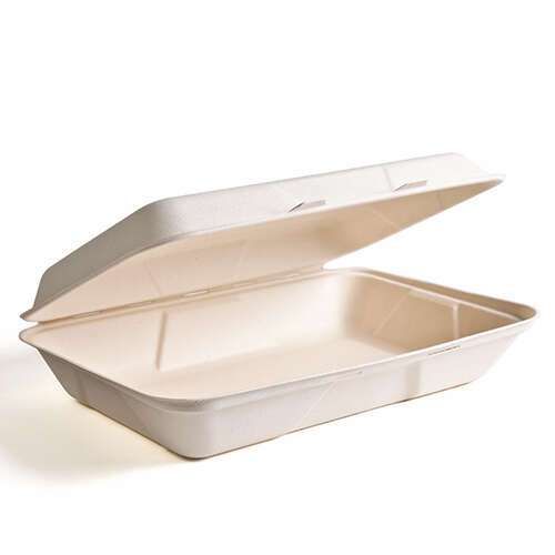 Green Wave TW-BOO-018 12x9x3-Inch Evolution White Bio Bagasse Container with a Hinged Lid, 150/CS