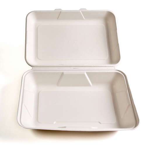 Green Wave TW-BOO-018 12x9x3-Inch Evolution White Bio Bagasse Container with a Hinged Lid, 150/CS