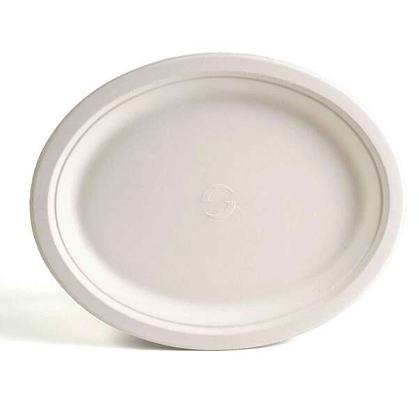 Green Wave International Green Wave TW-POO-012 10x12.5-Inch Evolution White Bio Bagasse Oval Plate, 500/CS