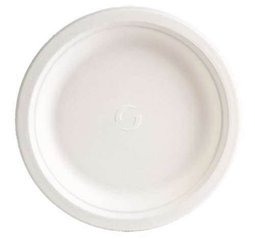 Green Wave TW-POO-013 9.5" Evolution White Bio Bagasse Round Plate, 500/CS (Discontinued)