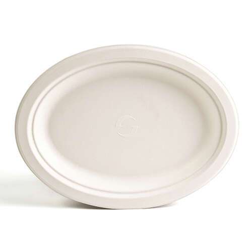 Green Wave TW-POO-016 7.5x10-Inch Evolution White Bio Bagasse Oval Plate, 500/CS