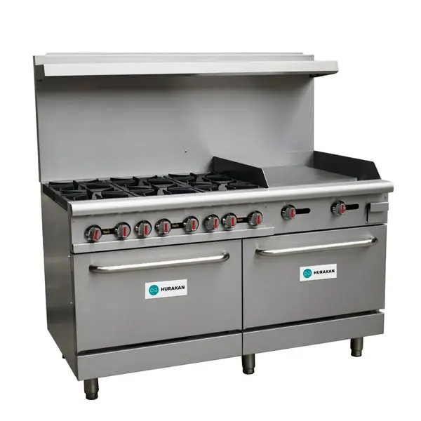 Hurakan HKN-XRFG60O6G24A, 60-Inch Heavy Duty Gas Range with 6 Burners and Griddle