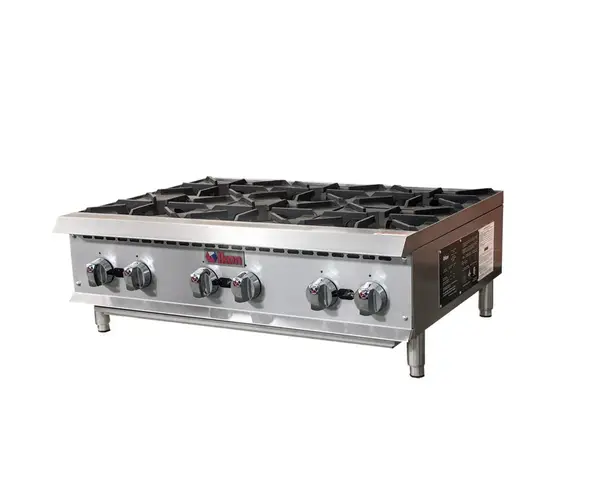 IKON IHP-6-36, 36-inch 6-Burner Manual Control Gas Hotplate, 150,000 BTU