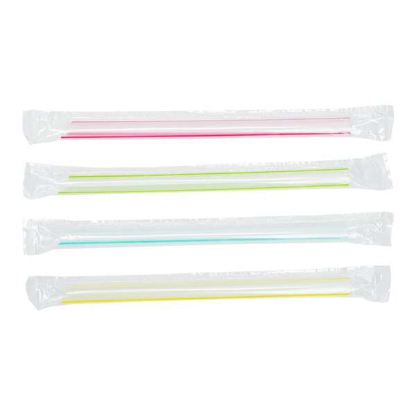 Karat C9002S, 7.5-Inch Striped Mixed Color Diagonal Cut Boba Straws, 2000/CS