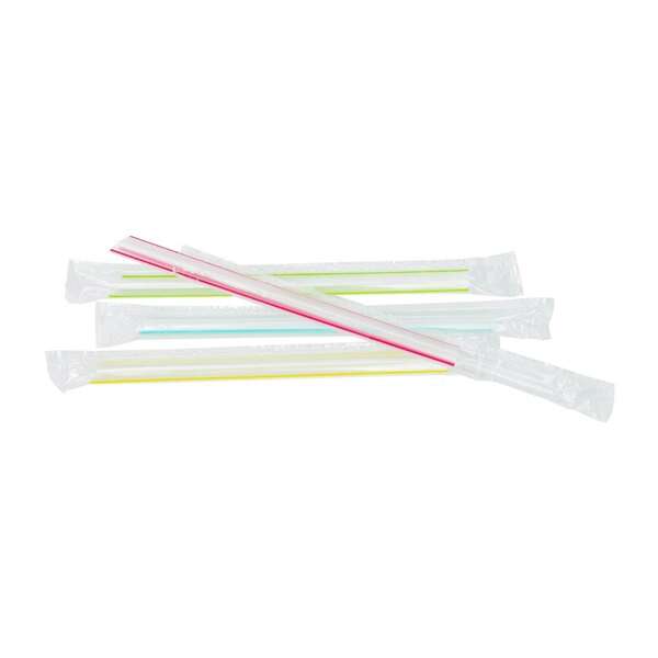 Karat C9002S, 7.5-Inch Striped Mixed Color Diagonal Cut Boba Straws, 2000/CS