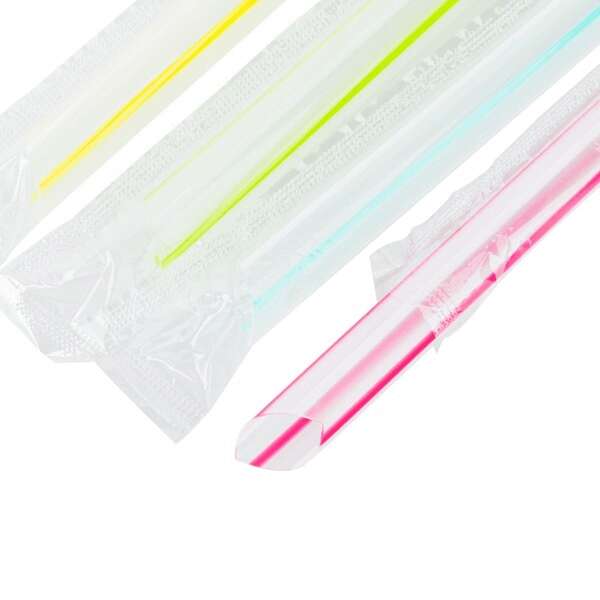 Karat C9002S, 7.5-Inch Striped Mixed Color Diagonal Cut Boba Straws, 2000/CS