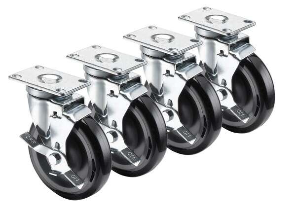 Krowne 28-113S, 2.4x3.6-Inch Metal Universal Plate Casters with 5-Inch Wheels, 4-Piece Set