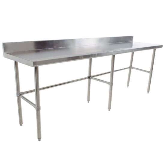 L&J B5SG14108-RCB 14x108-inch Stainless Steel Work Table with Backsplash and Cross-Bar