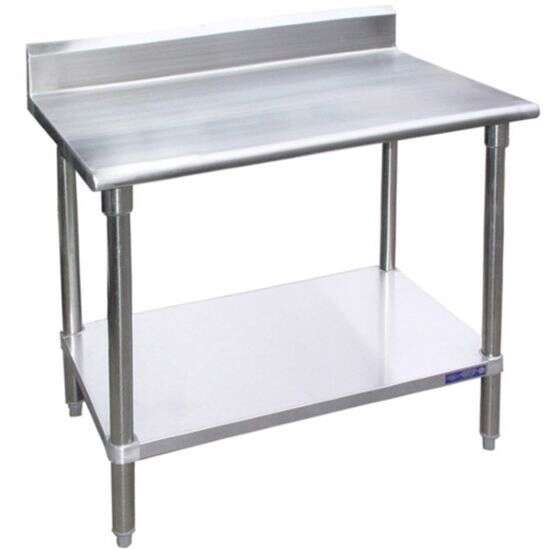 L&J B5SS1448 14x48-inch Stainless Steel Work Table with Backsplash and Undershelf