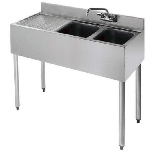 L&J BAR1014-2L, 2-Compartment Bar Sink with Left Drainboard
