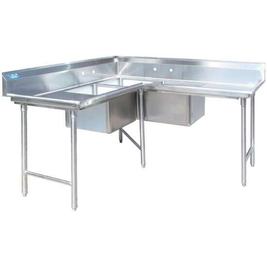 L&J CRS2424-3RL 24x24-inch Stainless Steel 3-Compartment Corner Sink with Both-Side Drainboard