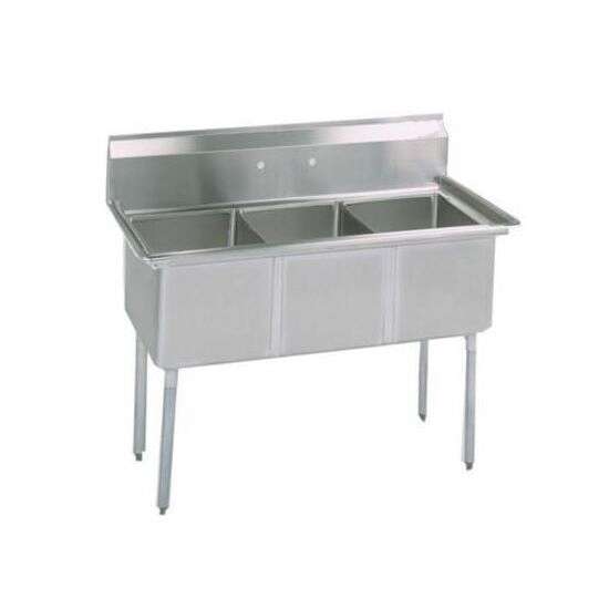 L&J LJ1515-3 15x15-inch Stainless Steel 3-Compartment Sink