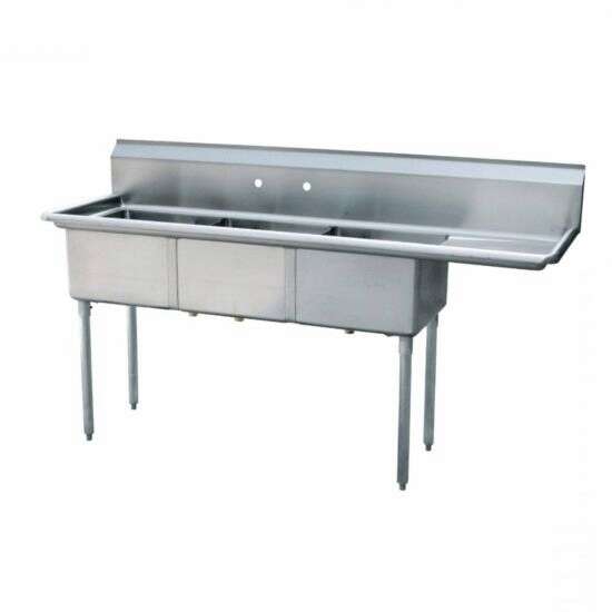 L&J LJ2424-3R 24x24-inch Stainless Steel 3-Compartment Sink with Right Drainboard