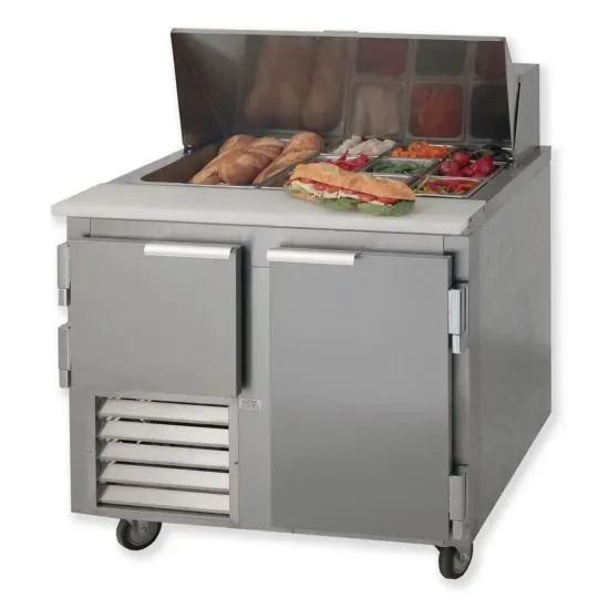 Leader LM36, 36-Inch Mega Top Bain Marie / Sandwich & Salad Refrigerated Prep Table with 1 Full & 1 Half Door