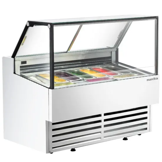 Marchia Display Company Marchia GIC-10-ST, 56-Inch 10-Pan Flat Glass White Gelato Ice Cream Dipping Cabinet Display Freezer
